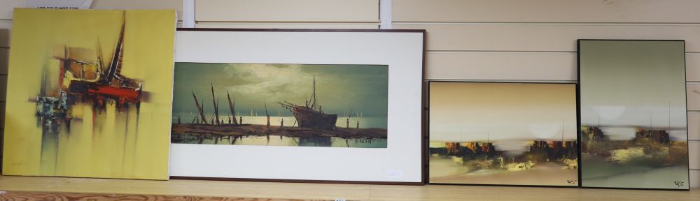 J.L. Zechetto (20th century Brazil), oil on canvas, Abstracao, signed and dated 1977, 59 x 60cm, unframed and three other works